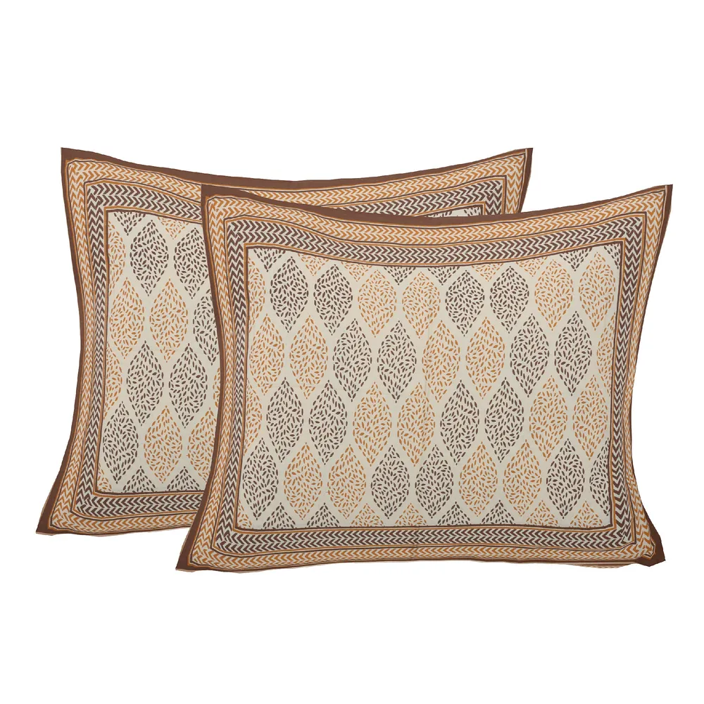Jaipur Fabric Leafy Style Brown Cotton Satin King Size Bedsheet