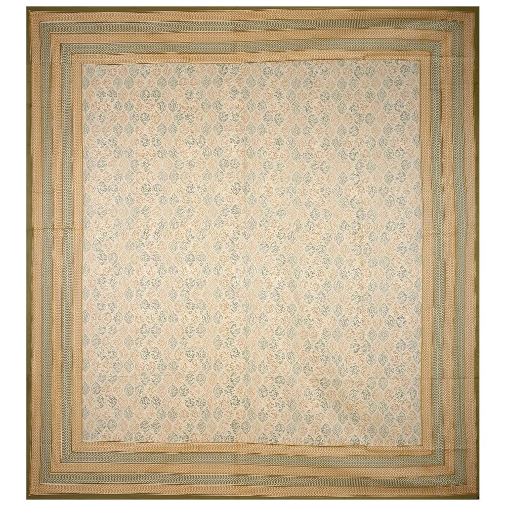 Jaipur Fabric Leafy Style Green Cotton Satin King Size Bedsheet