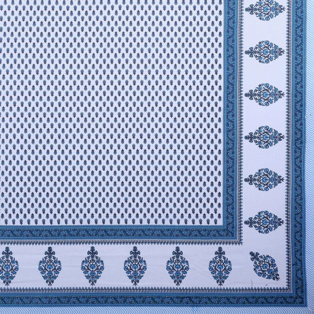 Jaipur Fabric Little Block Prints Cotton Double Bedsheet Blue