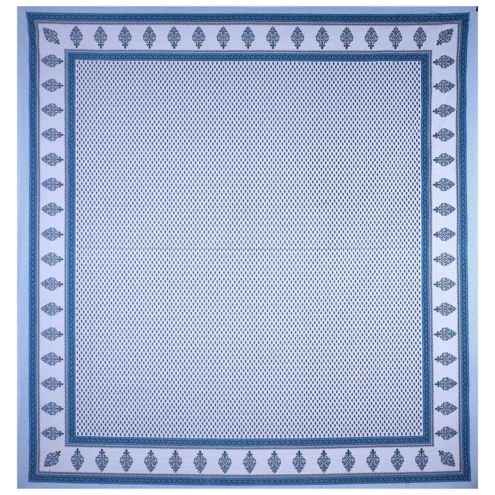 Jaipur Fabric Little Block Prints Cotton Double Bedsheet Blue