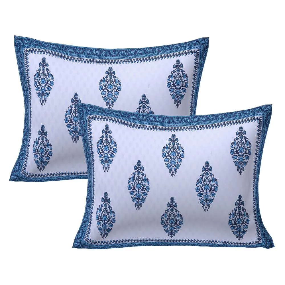 Jaipur Fabric Little Block Prints Cotton Double Bedsheet Blue