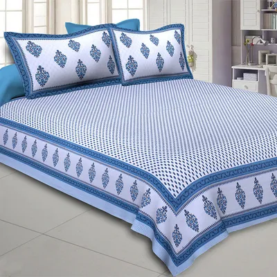 Jaipur Fabric Little Block Prints Cotton Double Bedsheet