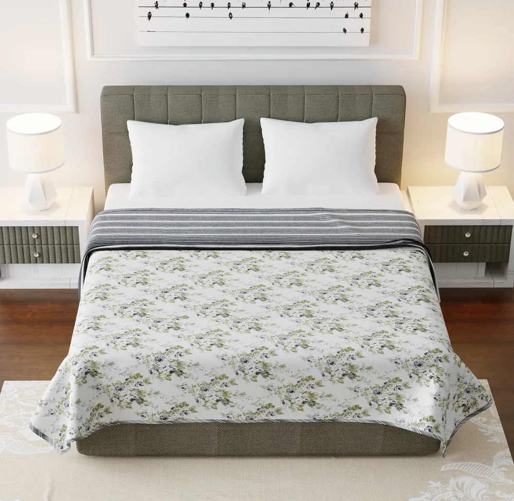 Jaipur Fabric Luxury Olive Cotton Reversible Double Bed Summer Blanket