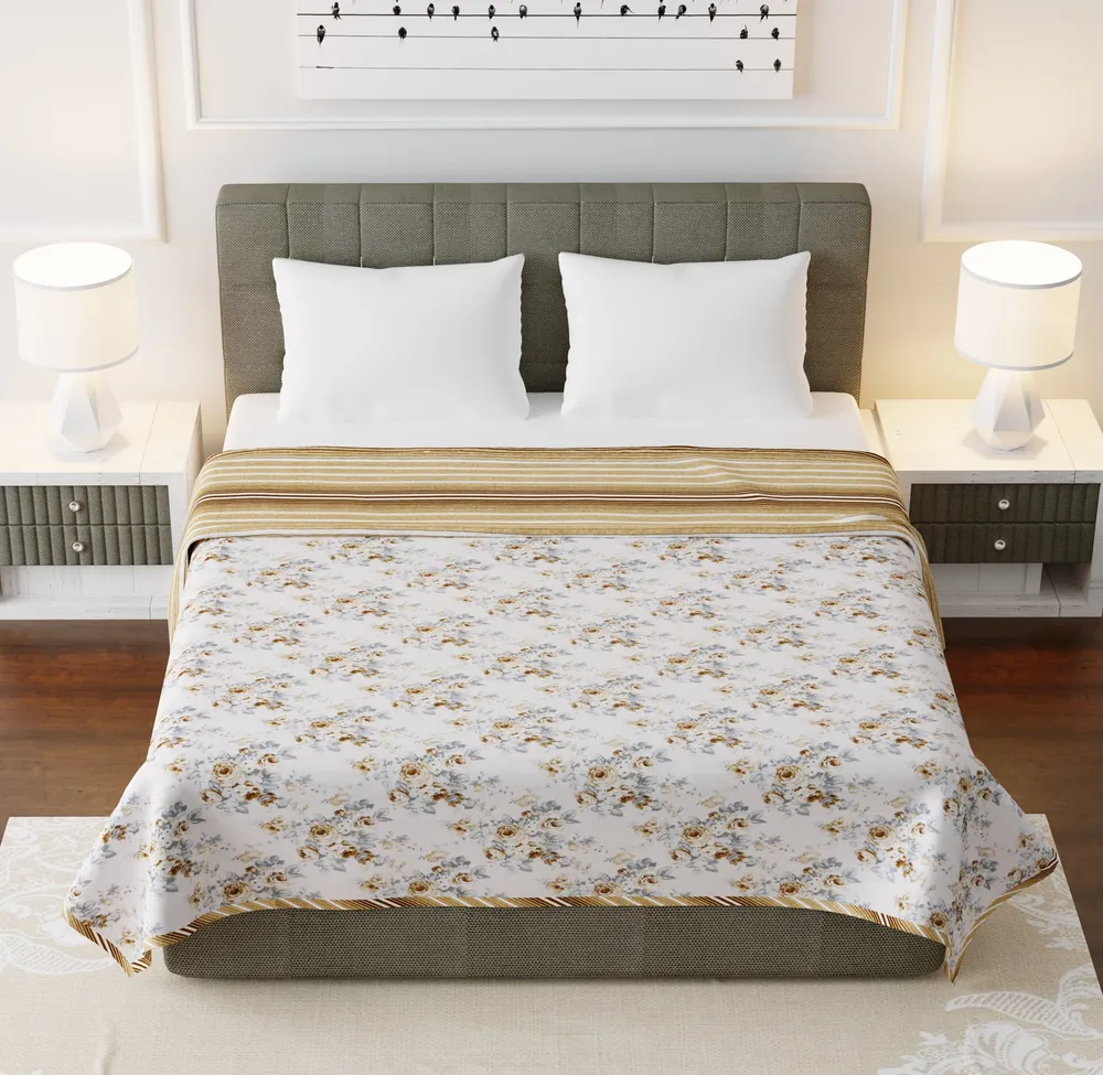 Jaipur Fabric Luxury Roses Brown Cotton Reversible Double Bed Summer Blanket