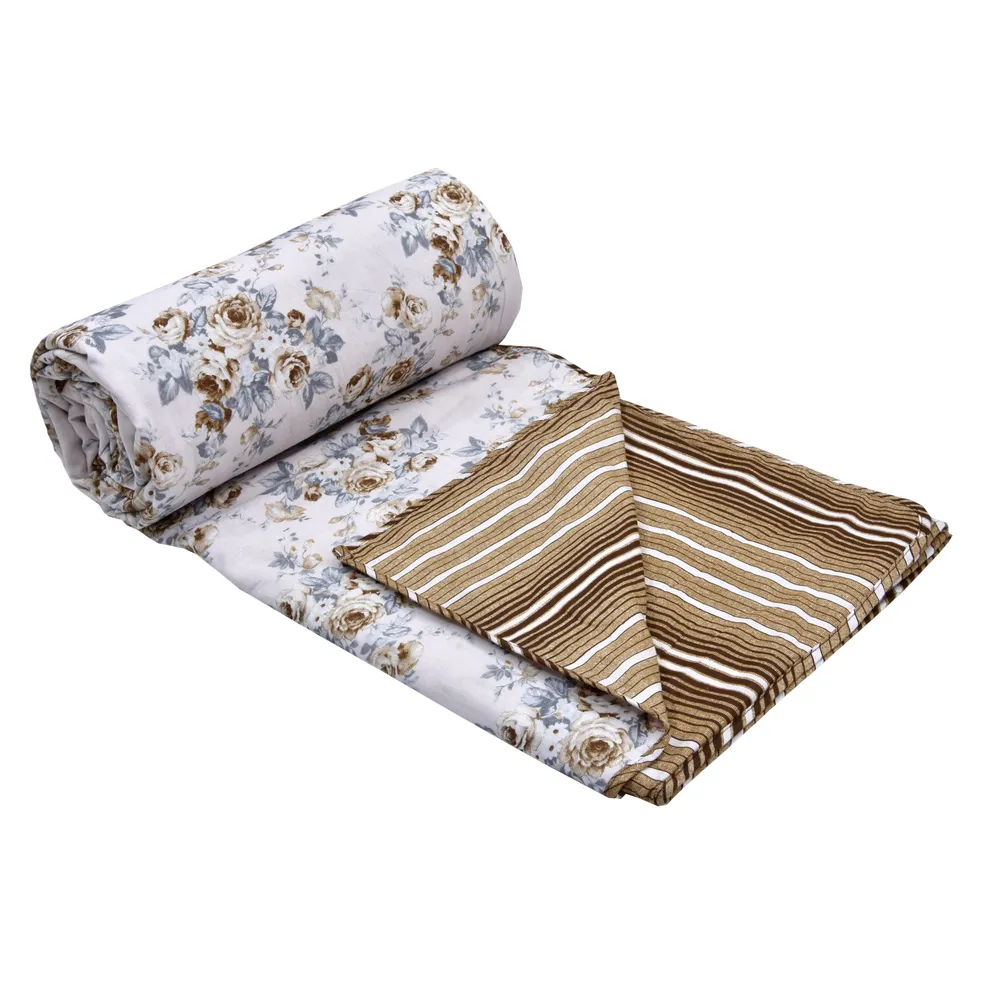 Jaipur Fabric Luxury Roses Brown Cotton Reversible Double Bed Summer Blanket