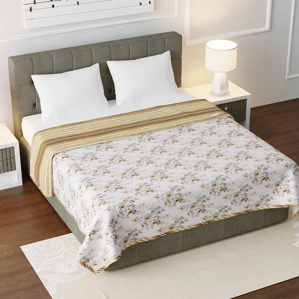 Jaipur Fabric Luxury Roses Brown Cotton Reversible Double Bed Summer Blanket