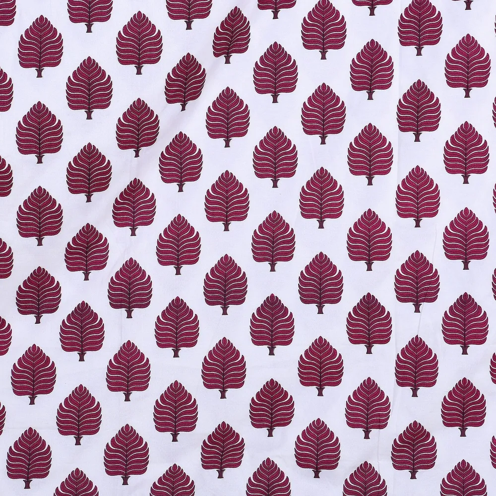 Jaipur Fabric Maroon Pine Leaves Printed Pure Cotton Reversible Double Bed Summer Blanket