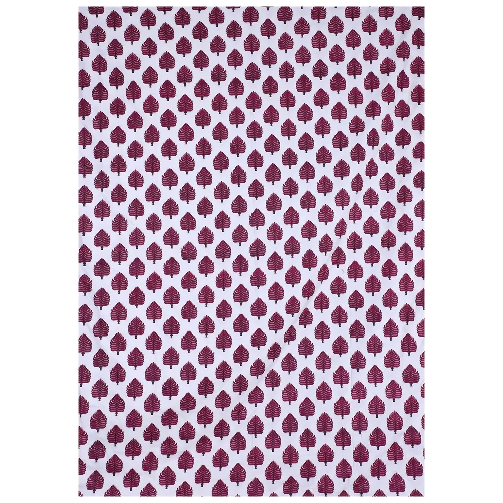 Jaipur Fabric Maroon Pine Leaves Printed Pure Cotton Reversible Double Bed Summer Blanket