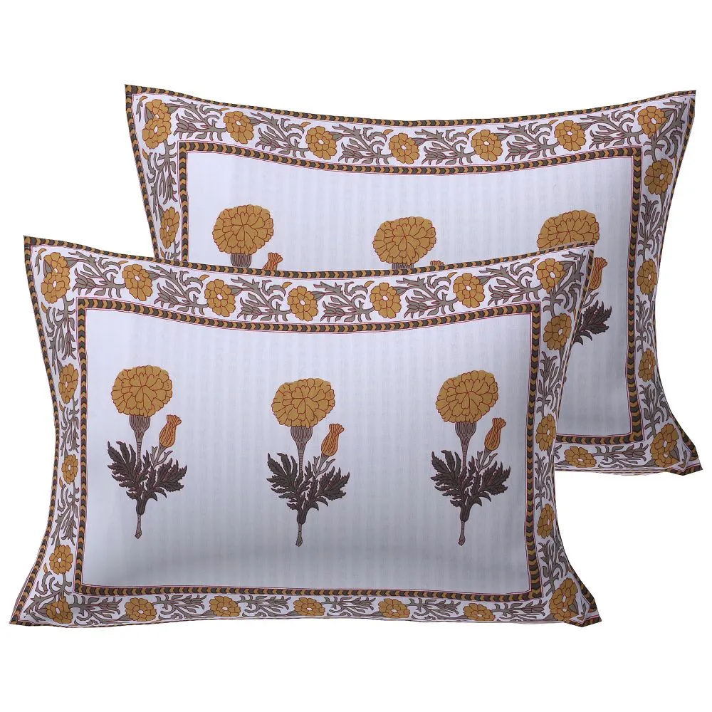 Jaipur Fabric Mystic Marigold Cotton Double Bedsheet Mustard Mystic