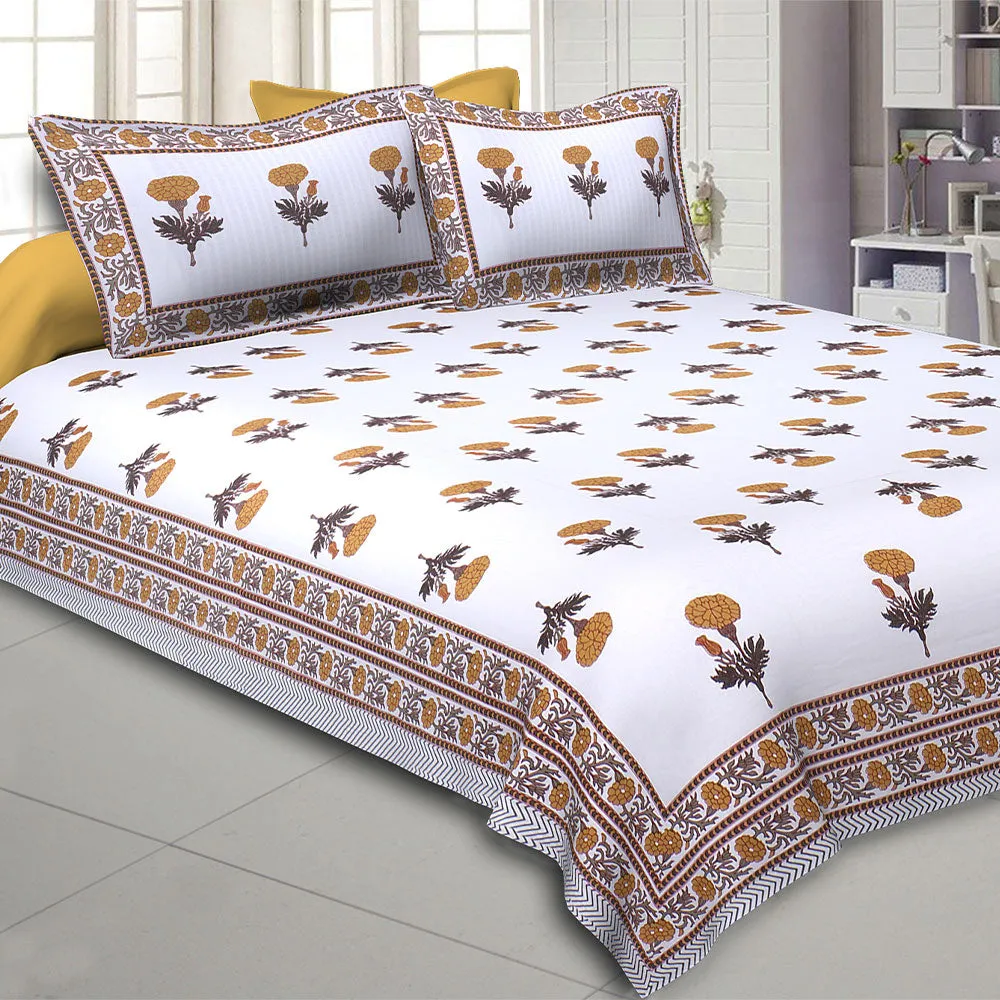 Jaipur Fabric Mystic Marigold Cotton Double Bedsheet Mustard Mystic