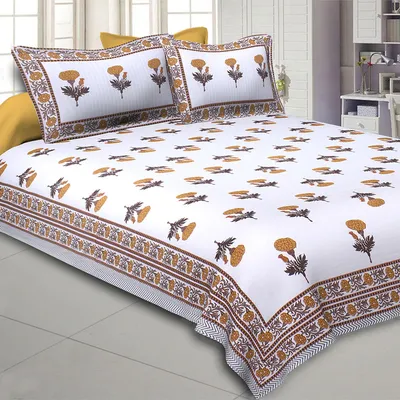 Jaipur Fabric Mystic Marigold Cotton Double Bedsheet