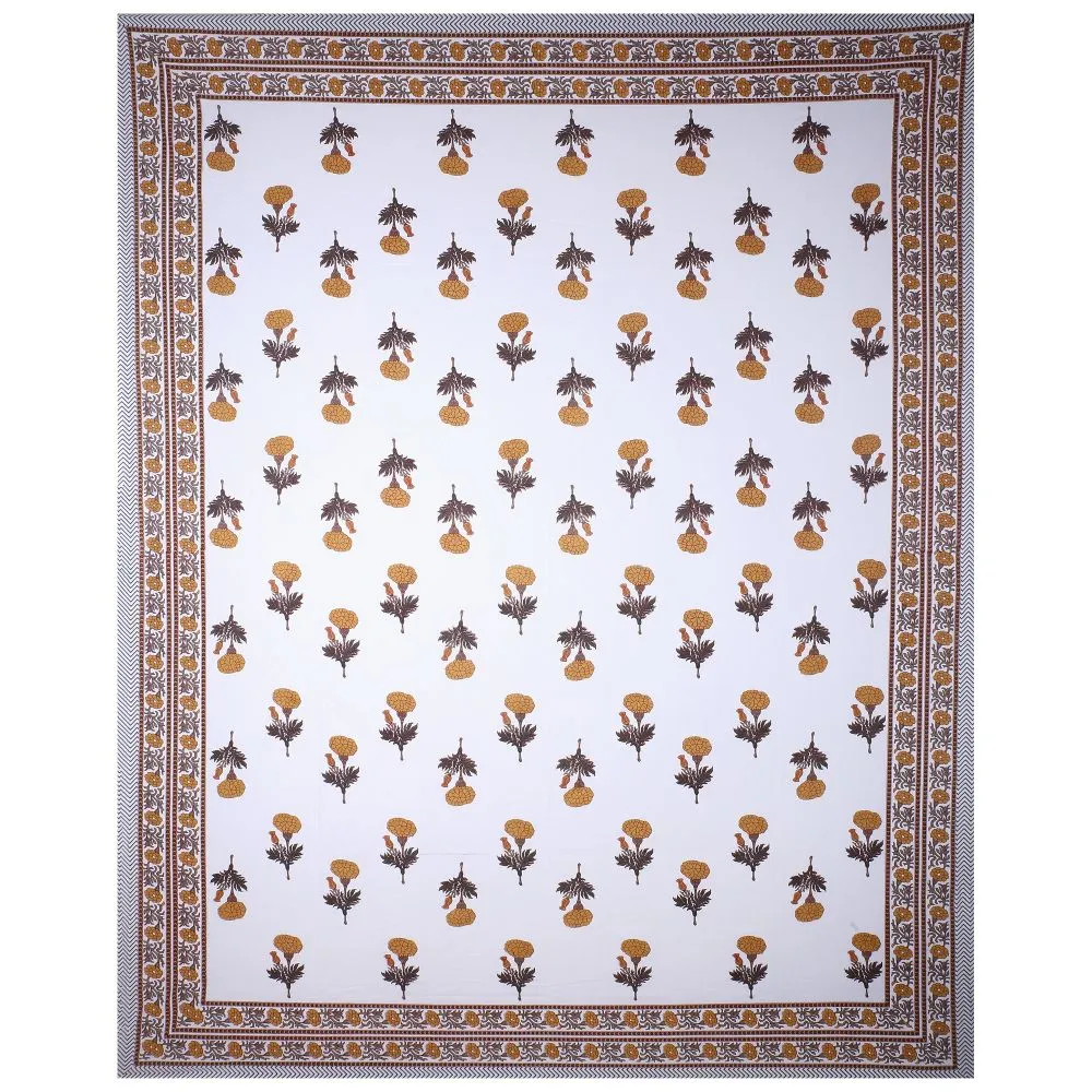 Jaipur Fabric Mystic Marigold Cotton Double Bedsheet Mustard Mystic