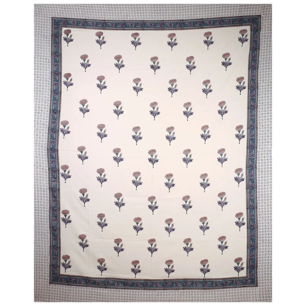 Jaipur Fabric Mystic Marigold Hand Block Print Cotton Double Bedsheet