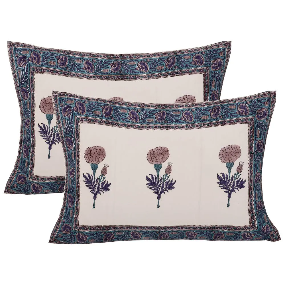 Jaipur Fabric Mystic Marigold Hand Block Print Cotton Double Bedsheet