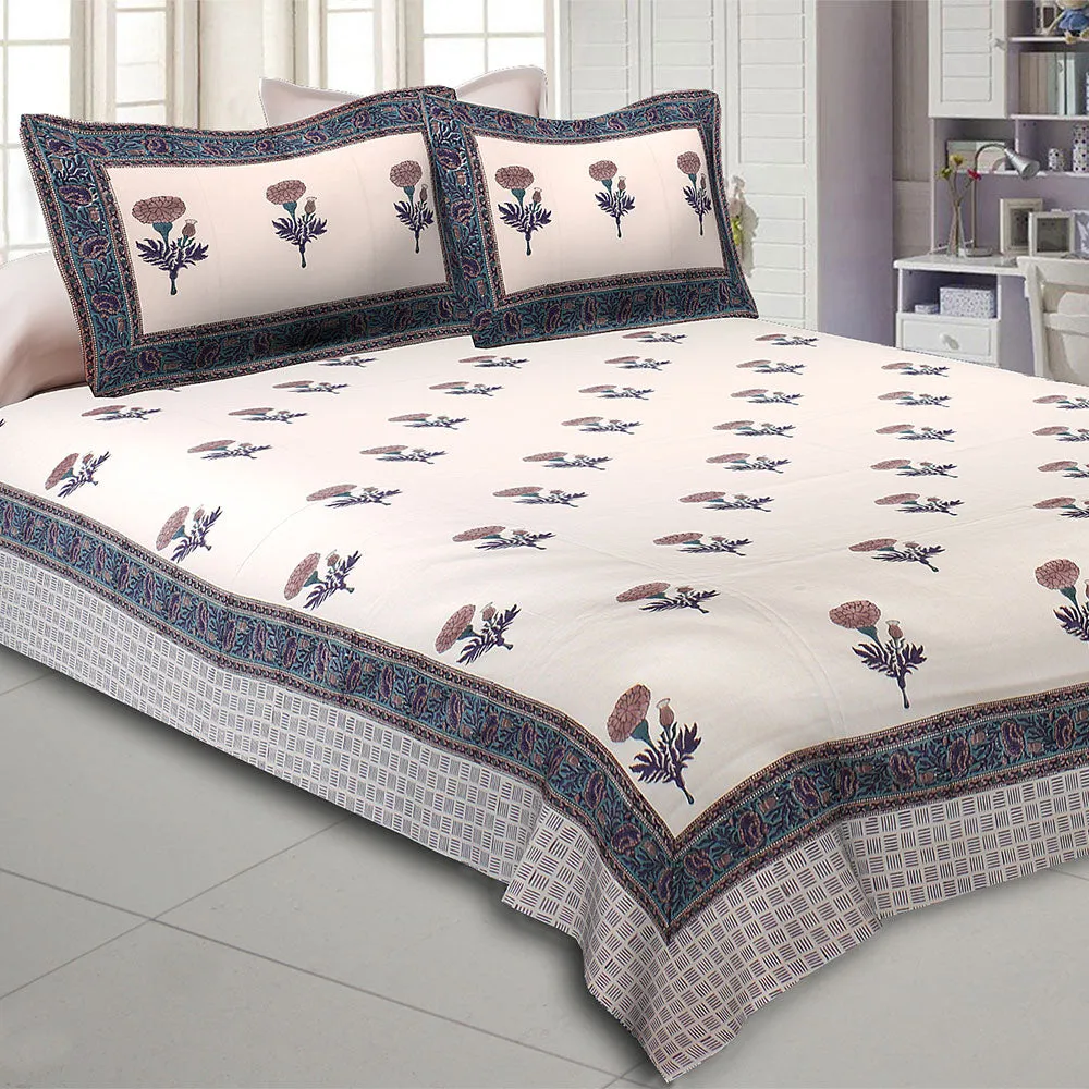 Jaipur Fabric Mystic Marigold Hand Block Print Cotton Double Bedsheet