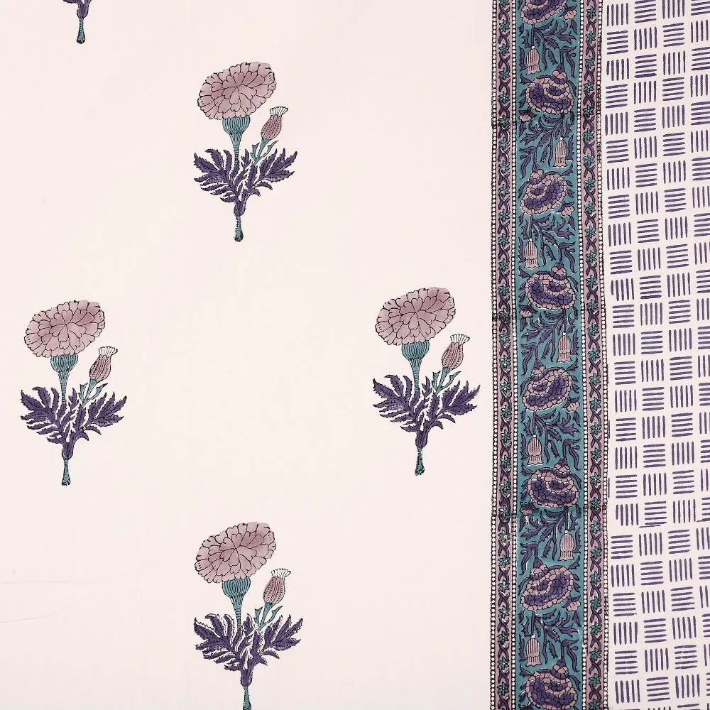 Jaipur Fabric Mystic Marigold Hand Block Print Cotton Double Bedsheet