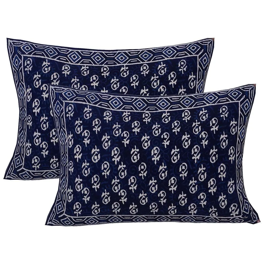 Jaipur Fabric Natural Dye Navy Blue Dabu Print Cotton Double Bedsheet
