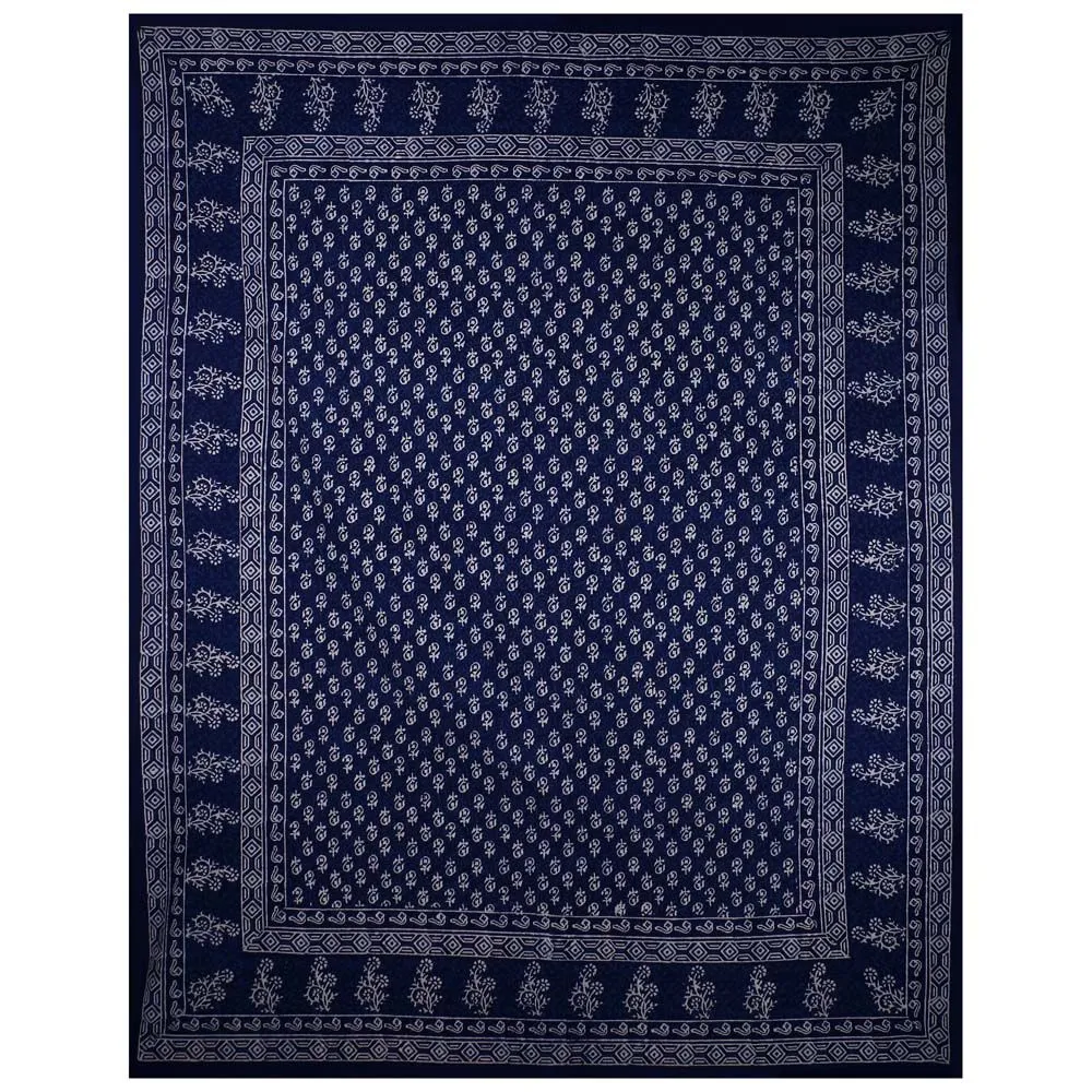 Jaipur Fabric Natural Dye Navy Blue Dabu Print Cotton Double Bedsheet