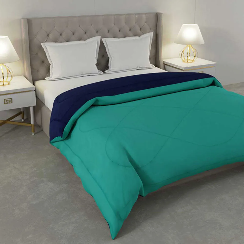 Jaipur Fabric Navy Blue- Aqua Green Double Bed Comforter