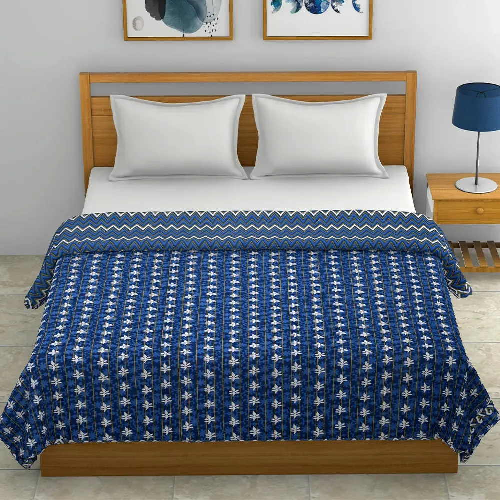 Jaipur Fabric Navy Blue Decorative Pure Cotton Reversible Double Bed Summer Blanket