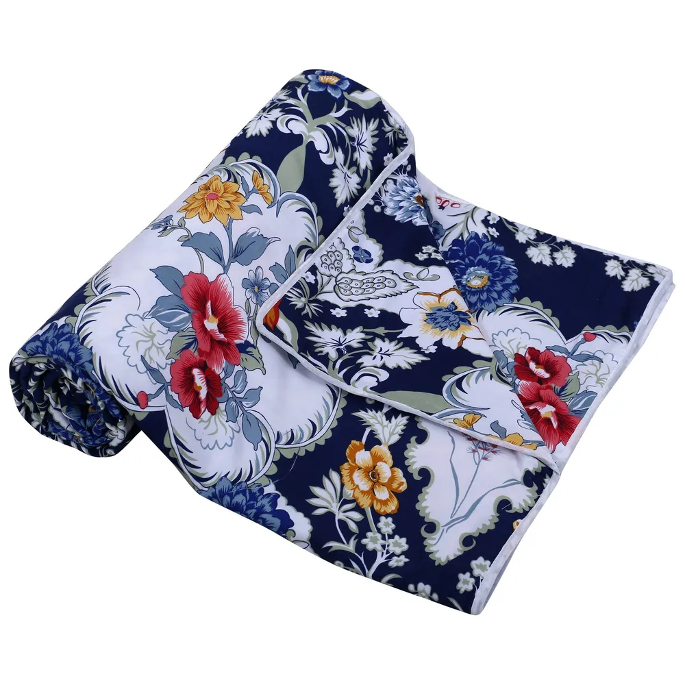 Jaipur Fabric Navy Blue Decorative Pure Cotton Reversible Double Bed Summer Blanket