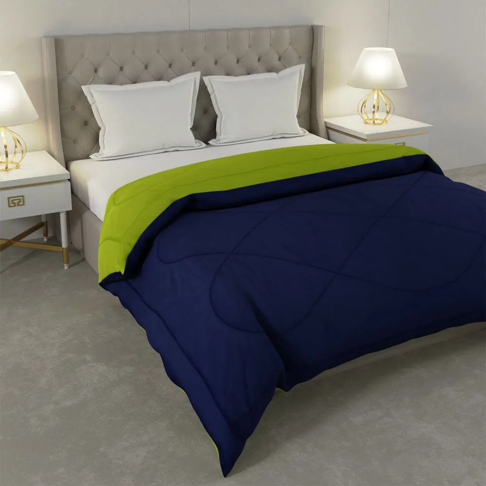 Jaipur Fabric Navy Blue-Lemon Green Double Bed Comforter