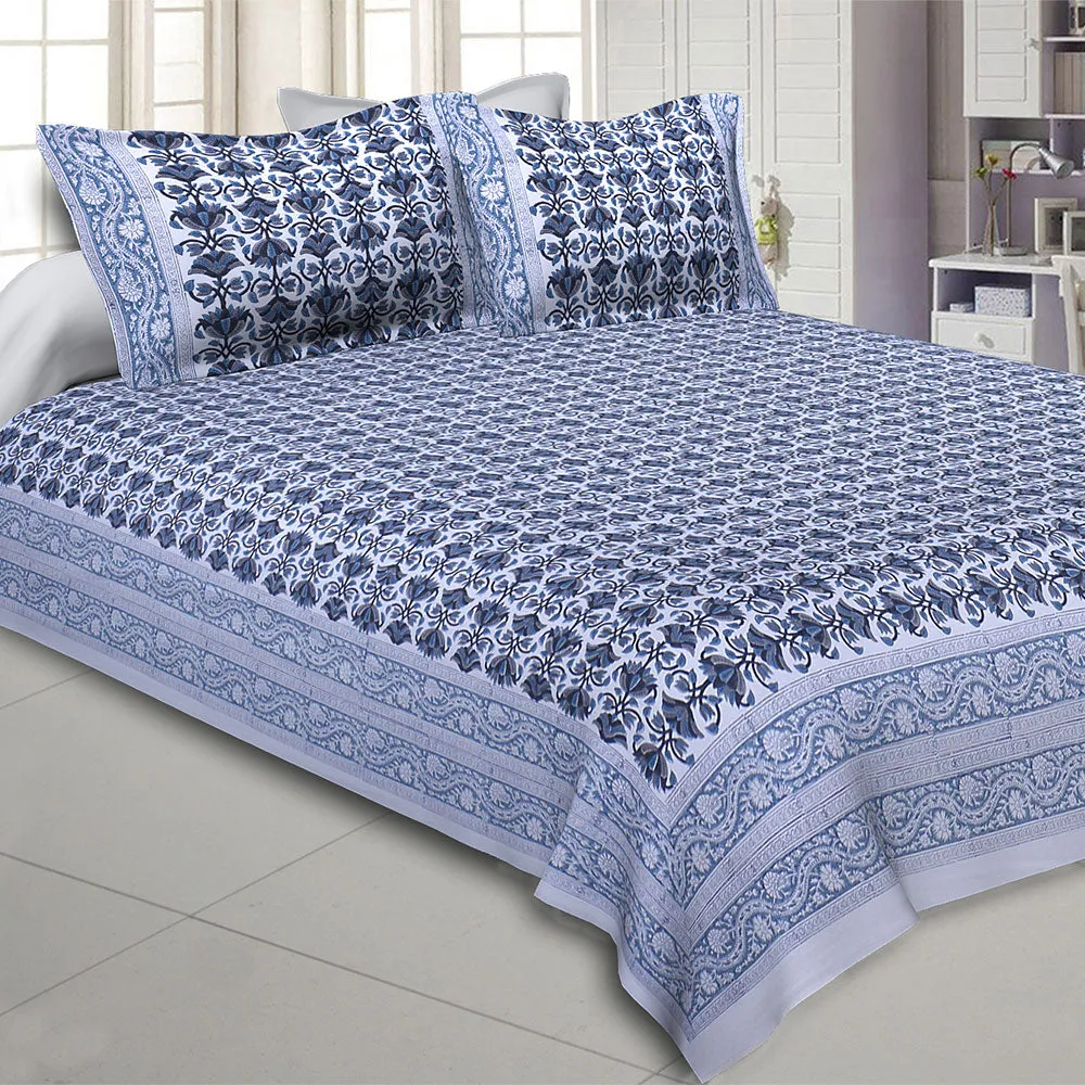 Jaipur Fabric Paisley Petals GreenCotton King Size Bedsheet