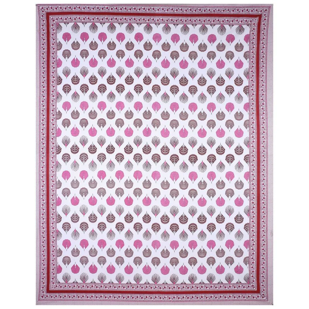 Jaipur Fabric Peacock Feather Designer Cotton Double Bedsheet Pink
