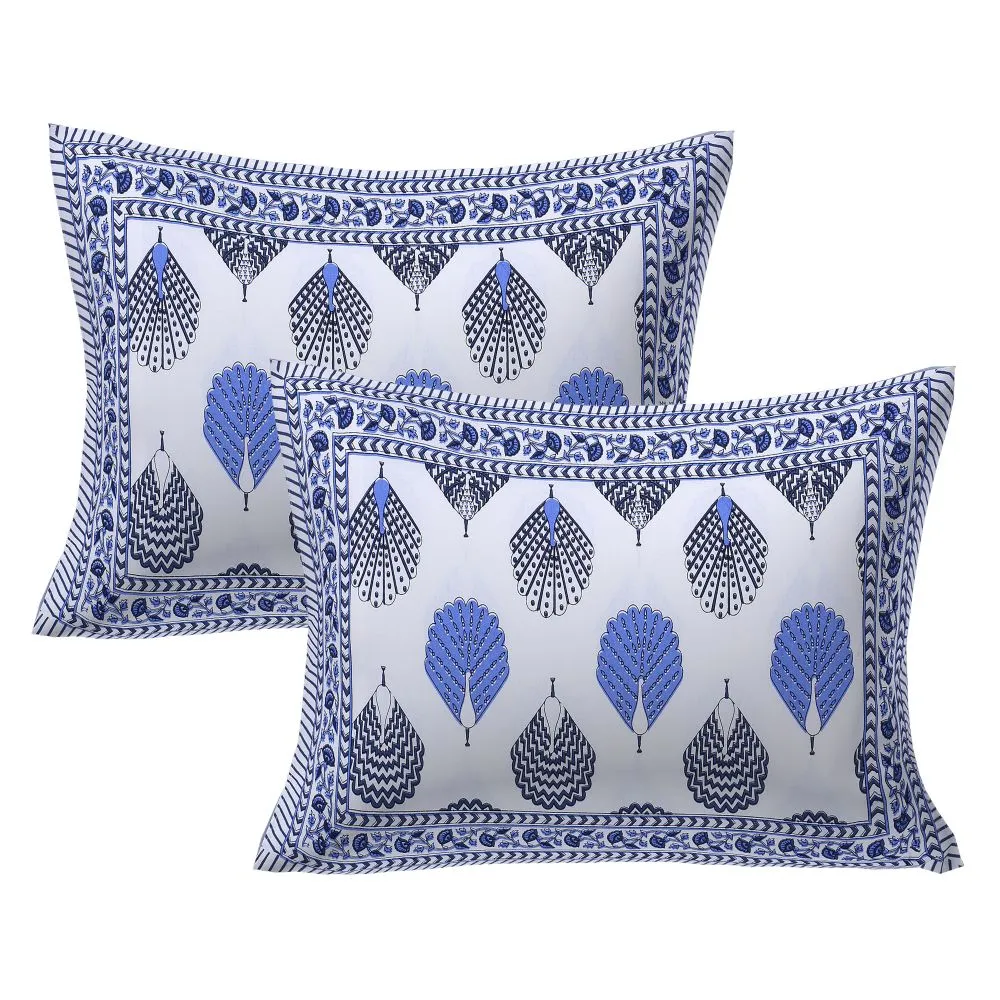 Jaipur Fabric Peacock Feather Designer Cotton Double Bedsheet Pink