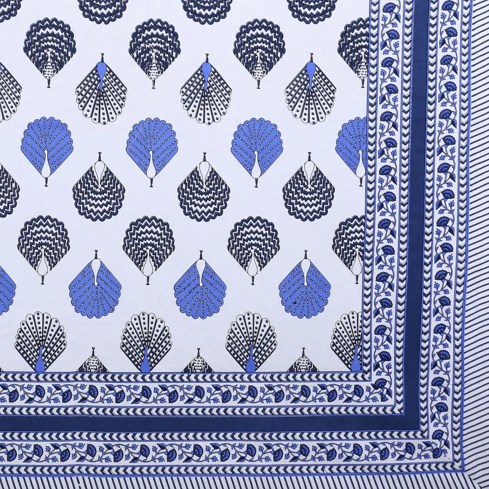 Jaipur Fabric Peacock Feather Designer Cotton Double Bedsheet Pink