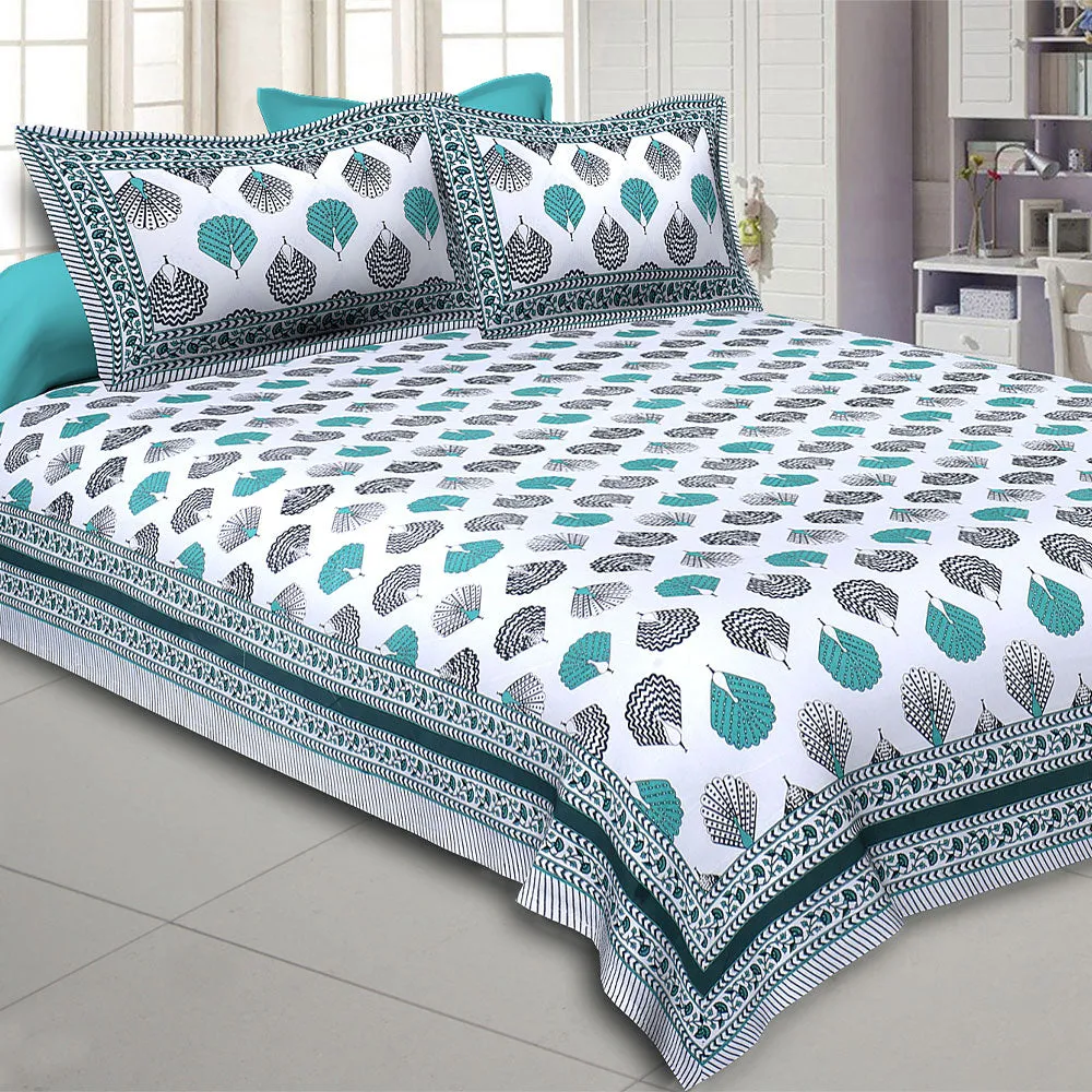 Jaipur Fabric Peacock Feather Designer Cotton Double Bedsheet Pink