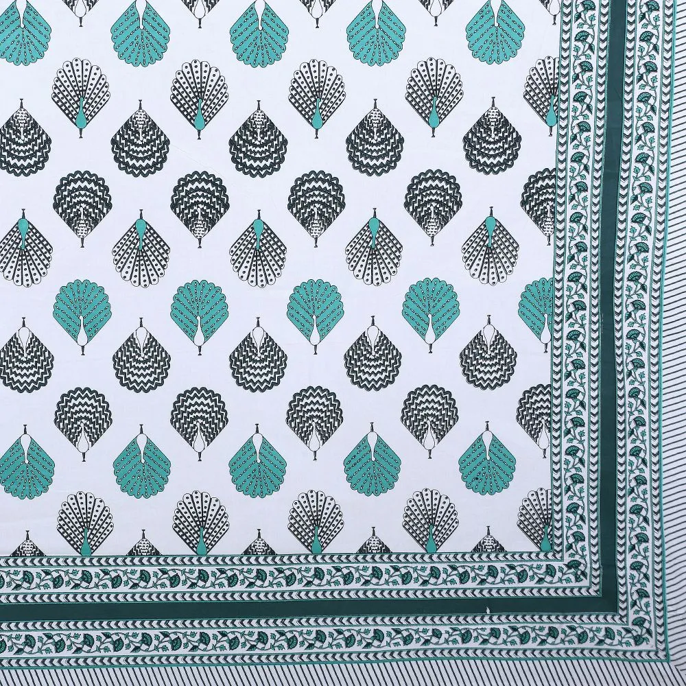 Jaipur Fabric Peacock Feather Designer Cotton Double Bedsheet Pink