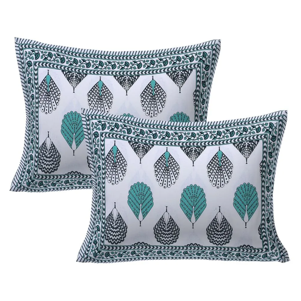 Jaipur Fabric Peacock Feather Designer Cotton Double Bedsheet Pink