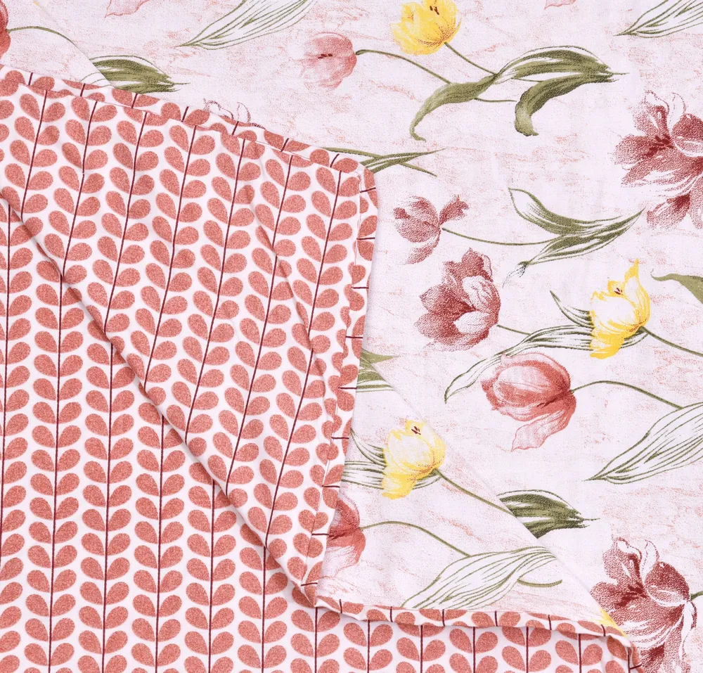 Jaipur Fabric Pink Sweet Flowers Pure Cotton Reversible Double Bed Summer Blanket