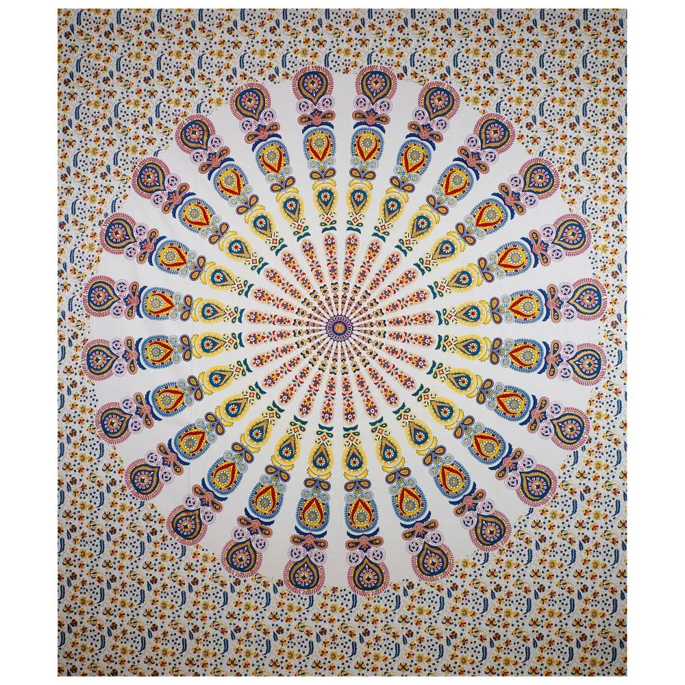 Jaipur Fabric Pink Tulip Cotton Double Bedsheet With Two Pillow Cover Yellow Blue