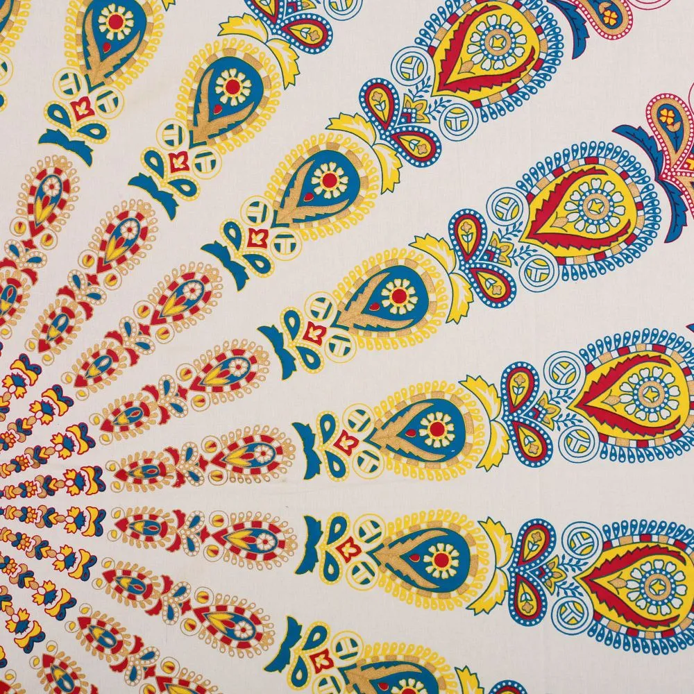 Jaipur Fabric Pink Tulip Cotton Double Bedsheet With Two Pillow Cover Yellow Blue