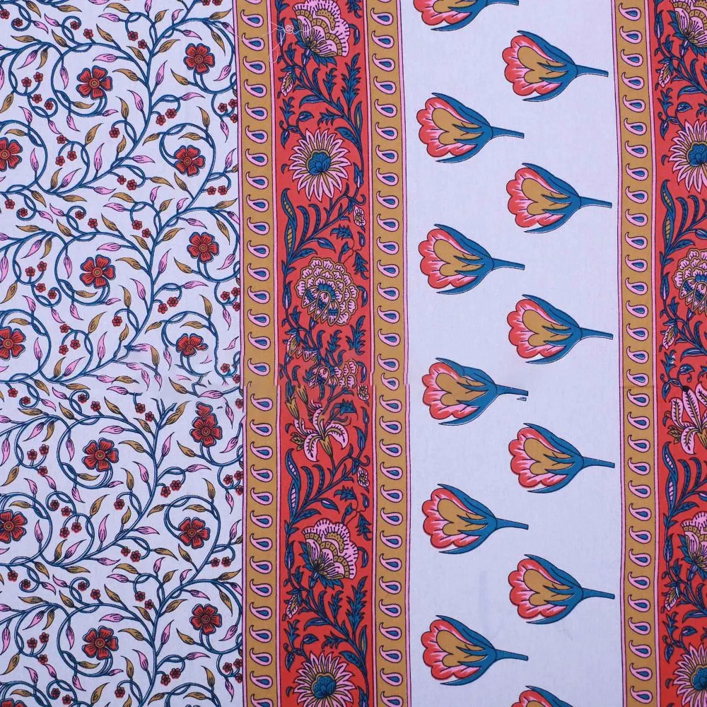 Jaipur Fabric Pink Tulip Cotton Double Bedsheet With Two Pillow Cover Yellow Blue