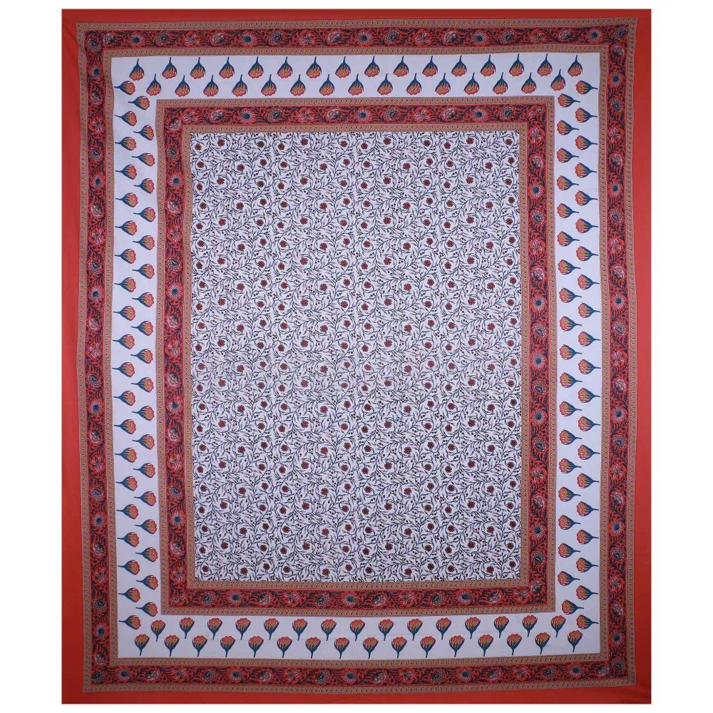 Jaipur Fabric Pink Tulip Cotton Double Bedsheet With Two Pillow Cover Yellow Blue