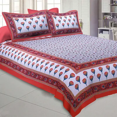 Jaipur Fabric Pink Tulip Cotton Double Bedsheet With Two Pillow Cover