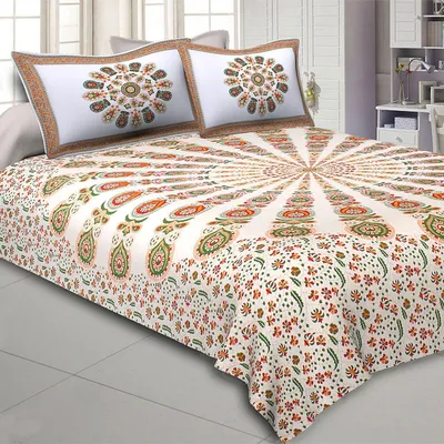 Jaipur Fabric Pink Tulip Cotton Double Bedsheet With Two Pillow Cover