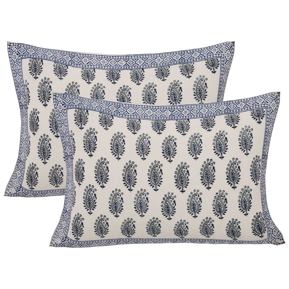 Jaipur Fabric Playful Paisley Hand Block Print Cotton Double Bedsheet Blue