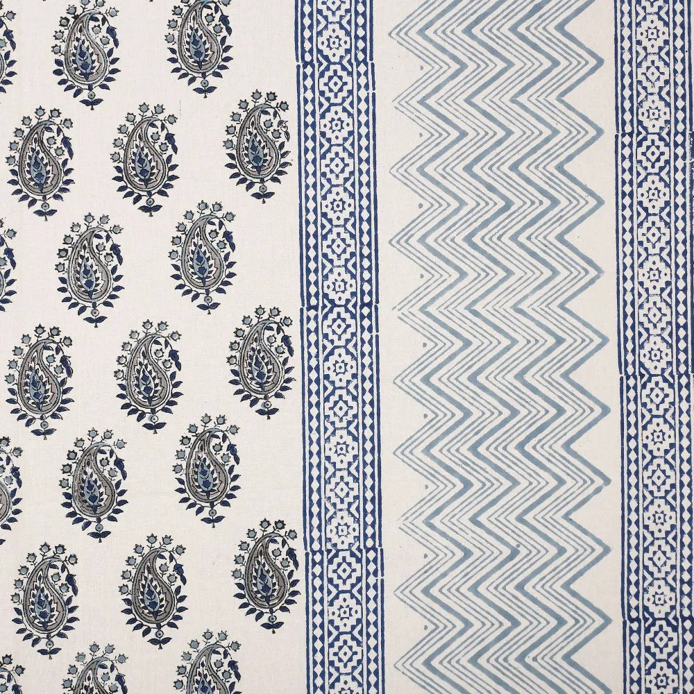 Jaipur Fabric Playful Paisley Hand Block Print Cotton Double Bedsheet Blue