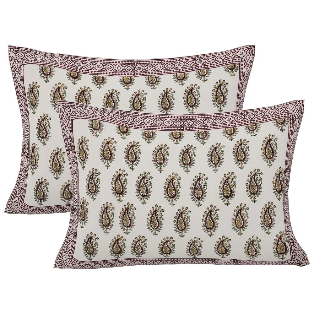 Jaipur Fabric Playful Paisley Hand Block Print Cotton Double Bedsheet Blue