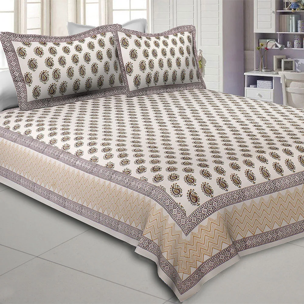 Jaipur Fabric Playful Paisley Hand Block Print Cotton Double Bedsheet Blue