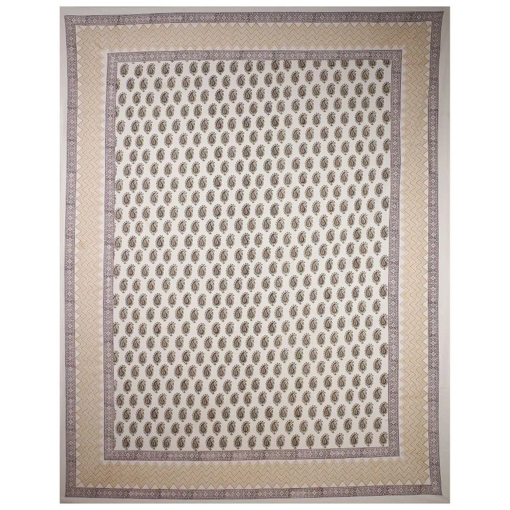 Jaipur Fabric Playful Paisley Hand Block Print Cotton Double Bedsheet Blue