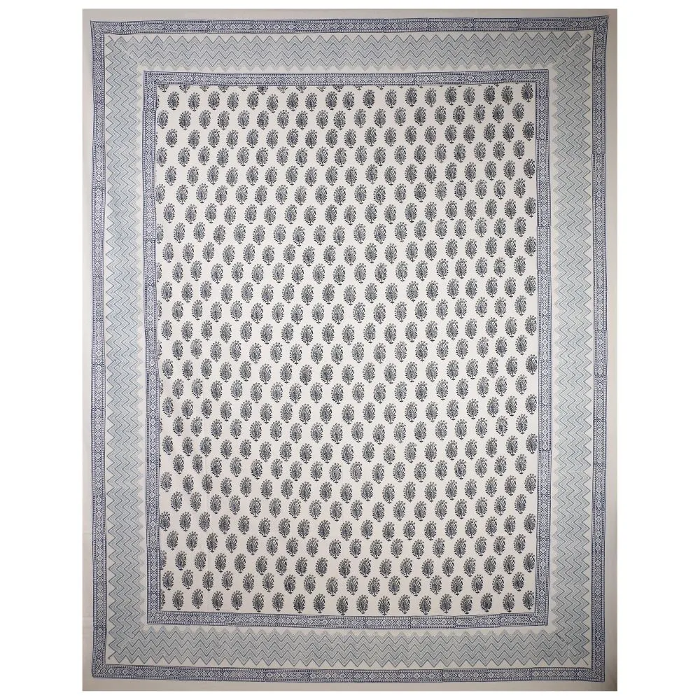 Jaipur Fabric Playful Paisley Hand Block Print Cotton Double Bedsheet Blue