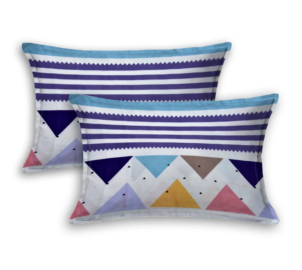 Jaipur Fabric Playful Triangles In Shades Of Blue Super Soft Polymix Double Bedsheet