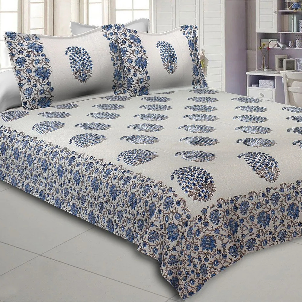 Jaipur Fabric Princely Paisley Hand Block Print Cotton Double Bedsheet