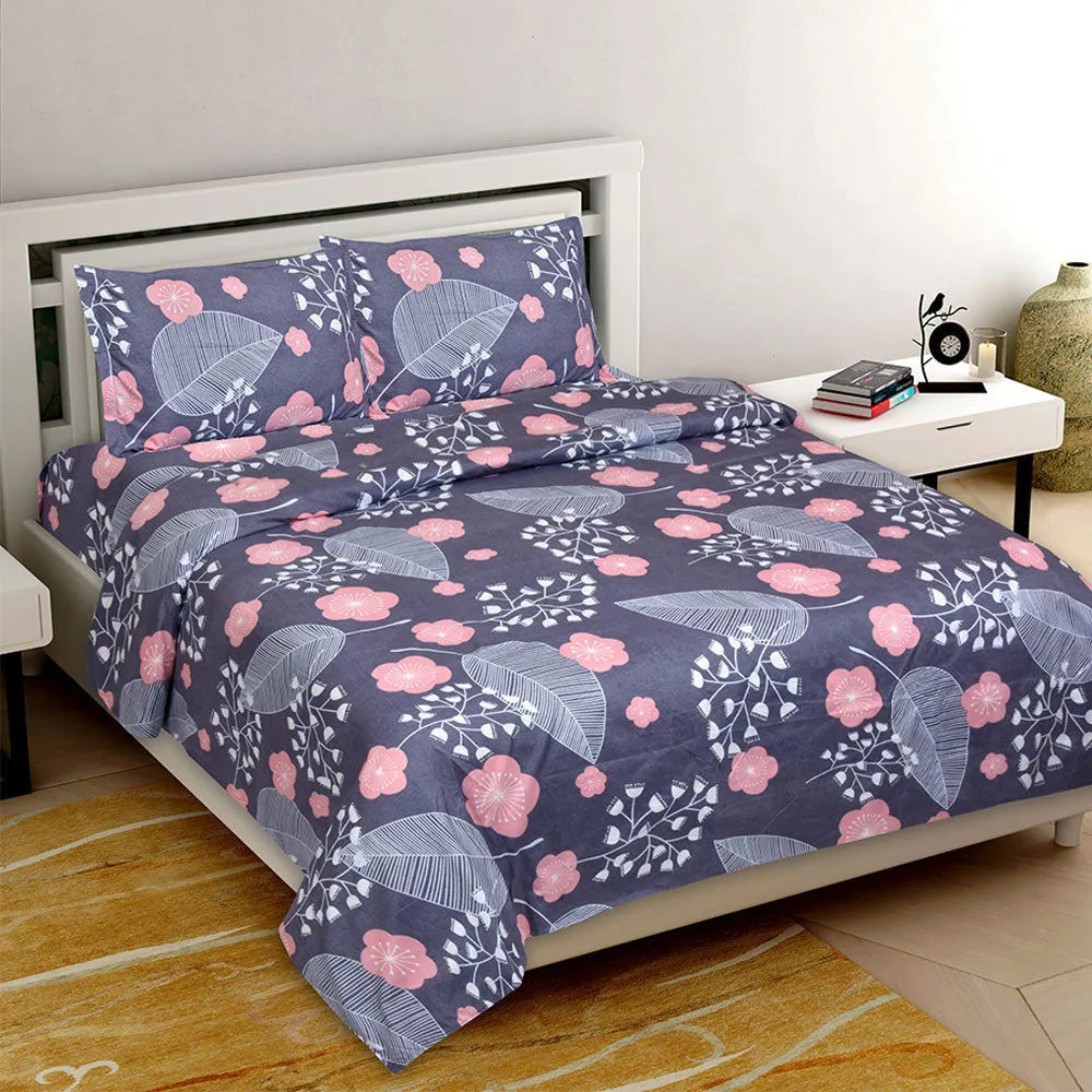 Jaipur Fabric Purple Leaf Super-soft Polymix Double bedsheet With 2 Pillow Cove