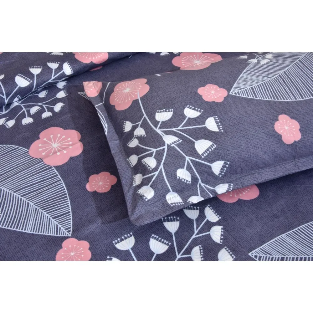 Jaipur Fabric Purple Leaf Super-soft Polymix Double bedsheet With 2 Pillow Cove
